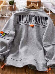 Tween Boy Letter Graphic Flap Pocket Sweatshirt - Light Grey - View 2