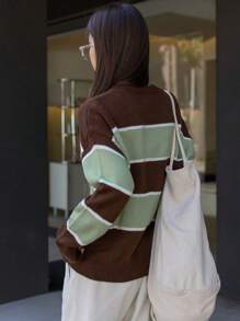 DAZY Color Block Drop Shoulder Sweater,Fall Clothes - Multicolor - View 2