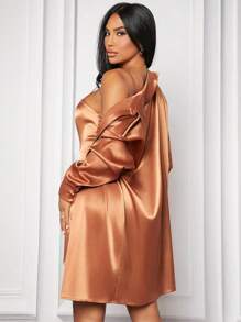 SHEIN SXY Của phụ nữ Màu thuần Váy Dây Và Áo sơ mi - màu nâu - Xem 2