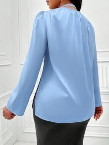 SHEIN Slayr Cà vạt Viền không đối xứng Xa ten Áo sơ mi - Màu xanh lam - Xem 2