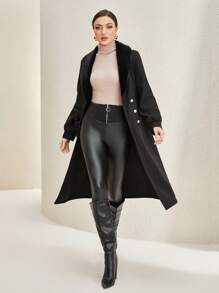 Modelyn Borg Collar Button Front Coat - Black - View 5