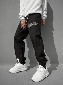 Manfinity EMRG Men's Drawstring Waist Jeans With Letter Print - Black - View 7
