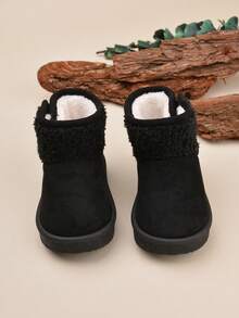 男孩時尚經典簡單舒服的內襯休閒雪地靴,黑色