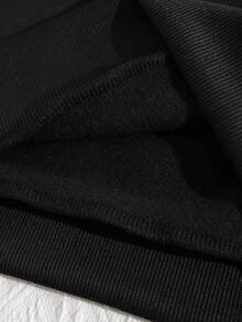 SHEIN EZwear Tree & Letter Graphic Kangaroo Pocket Drawstring Thermal Hoodie - Black - View 5