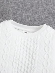 SHEIN Young Girl Solid Cable Knit Sweatshirt - White - View 3
