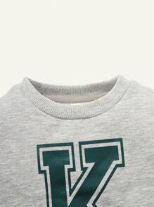 Cozy Pixies Baby Boy Letter Graphic Contrast Striped Sweatshirt - Grey - View 4