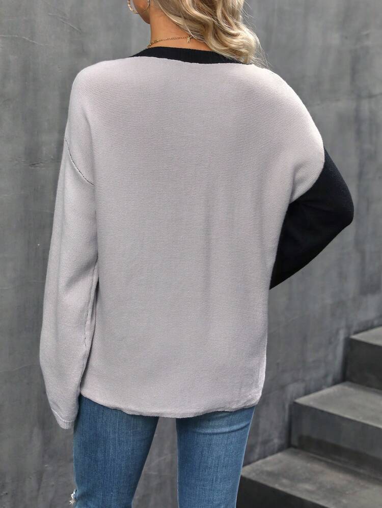 Color Block Drop Shoulder Knit Pullover Fall Winter Sweater