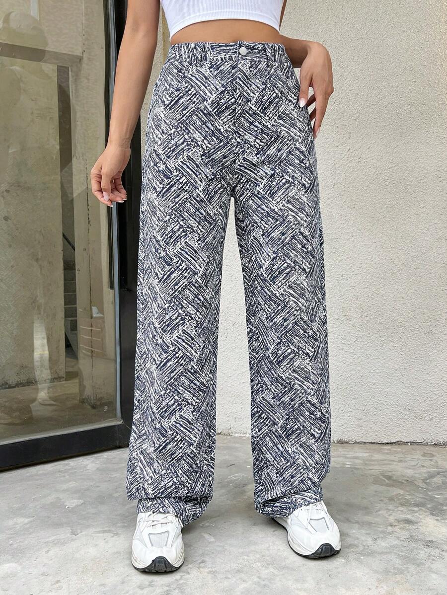 SHEIN Unity In Toàn bộ Quần chân thẳng - Màu xanh lam - Xem 1