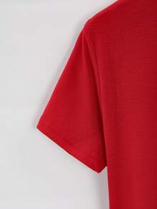 SHEIN Essnce Christmas Hat & Letter Graphic Tee - Red - View 5