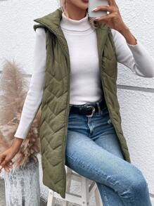 SHEIN LUNE 连帽拉链女士背心加厚棉服外套衣服冬季