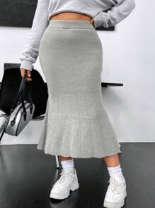 Flirla Plus Mermaid Hem Sweater Skirt - Light Grey - View 3