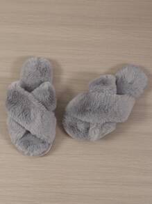 Fall/Winter Ladies' Fashionable Light Purple Solid Color Bedroom Slippers With Crossed Strap And Fluffy Design - Mauve Purple - View 5