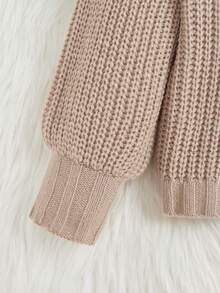 Jersey Chicas jovenes tejido de cable de hombros caídos - Caqui - Ver 4