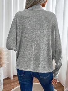 SHEIN LUNE cổ áo xếp nếp tay cánh Áo thun Wrap - Xám - Xem 2