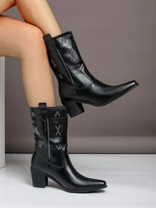 Quý cô Đúng mốt Cao gót Dày Giày ống Ankle - màu đen - Xem 5