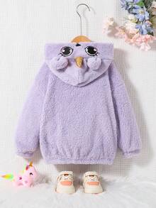 Young Girl 3D Ear Design Zip Up Hooded Teddy Jacket - Mauve Purple - View 2