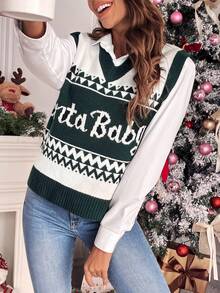 SHEIN Frenchy 1 Miếng Đồ họa Chữ cái Áo len vest - Nhiều màu - Xem 4