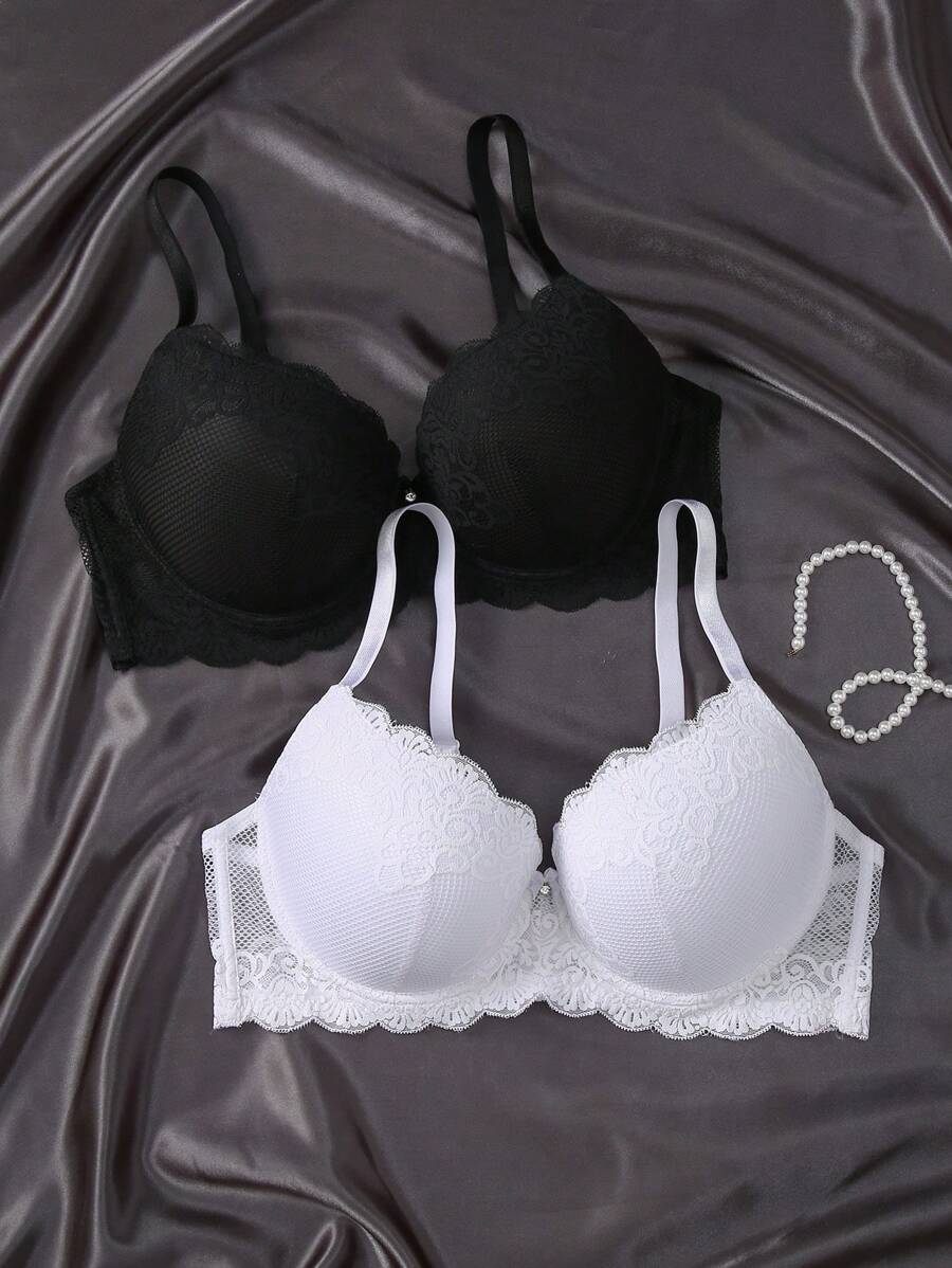 Set de 2 sujetadores con aros de encaje de colores contrastantes