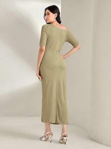 Modelyn Robe À Col Asymétrique À Ruché - Kaki - Voir 2