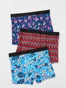 Men 3pcs Floral Print Contrast Tape Boxer Brief - Multicolor - View 6