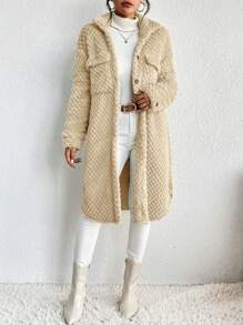 SHEIN Frenchy Túi có nắp Thả vai Lông cừu áo - Màu be - Xem 3