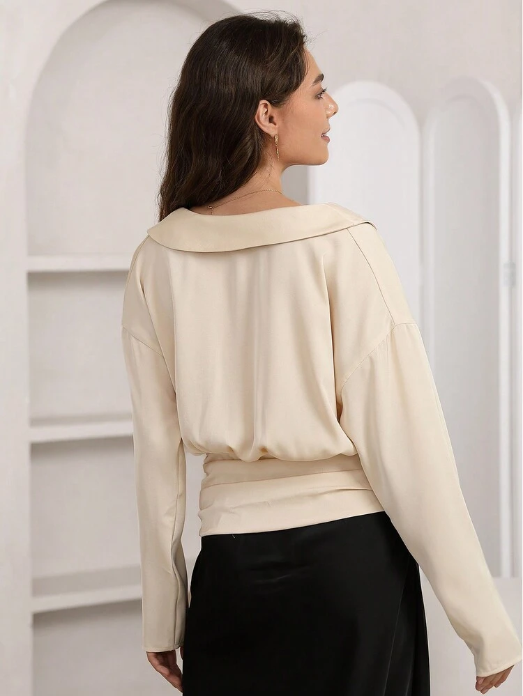 Fold Pleated Detail Drop Shoulder Blouse