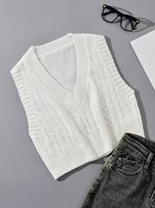 SHEIN Essnce Xoắn Dan Áo len vest - trắng - Xem 1