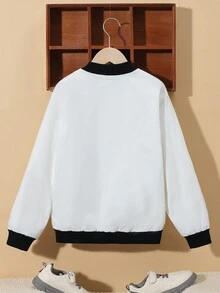 SHEIN Tween Boy Letter Embroidery Fuzzy Lined Bomber Jacket - White - View 2