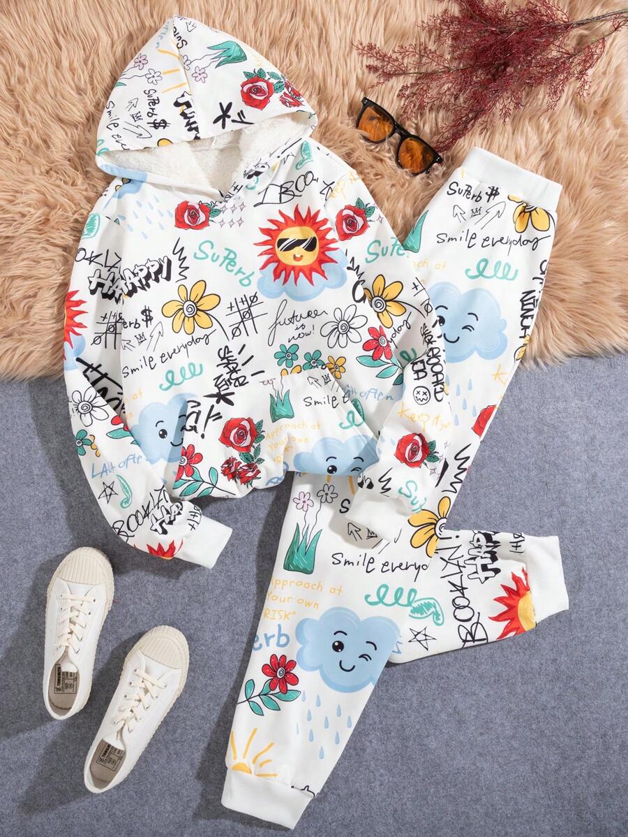 SHEIN Unity Women's Fun Printed Sweatshirt And Sweatpants Set, Family Outfits (Sold Separately In Sets Of 3) - White - View 1