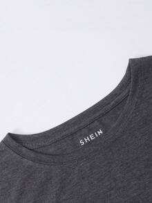 SHEIN EZwear Đồ họa trái tim và Slogan Áo thun - Màu xám đen - Xem 6