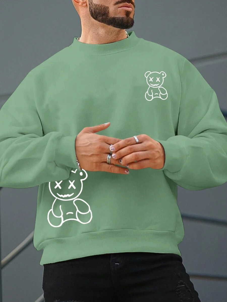 Manfinity LEGND Nam Plus In Gấu Áo nỉ - Màu xanh Bạc hà - Xem 1