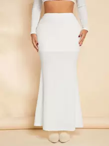 SHEIN SXY Falda bajo de sirena unicolor con textura - Blanco - Ver 4