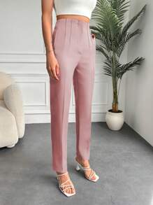 RueChic 高腰接縫細節九分西裝褲 - 粉色 - 查看 3