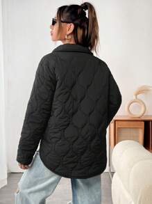 SHEIN Unity Áo khoác có túi cài nút phía trước chần bông có đệm Quần áo mùa đông - màu đen - Xem 2
