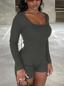 Women Fashion Sexy Long Sleeves Casual Streetwear Sport Daily Spring Summer Romper - Grey - View 1