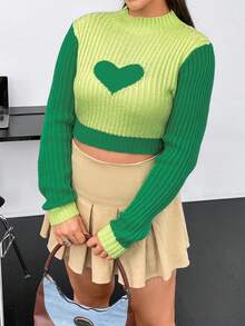 SHEIN Qutie Hơn Cổ giả Hình trái tim Hai âm Áo len Crop - Nhiều màu - Xem 3