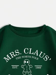 SHEIN EZwear Slogan & Gingerbread Man Áo nỉ lót vai giữ nhiệt đồ họa - Màu xanh lá cây đậm - Xem 5