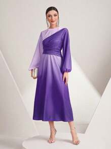Modelyn In Ombre Tay áo lồng đèn Eo Ruched Đầm - Màu tím - Xem 6