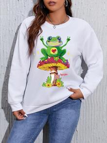 SHEIN Unity Plus Cartoon & Letter Graphic Drop Shoulder Sweatshirt - White - View 3