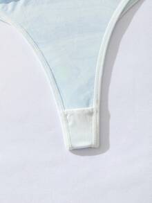 SHEIN Set de lencería con estampado de mármol con encaje en contraste con aro - Azul - Ver 5