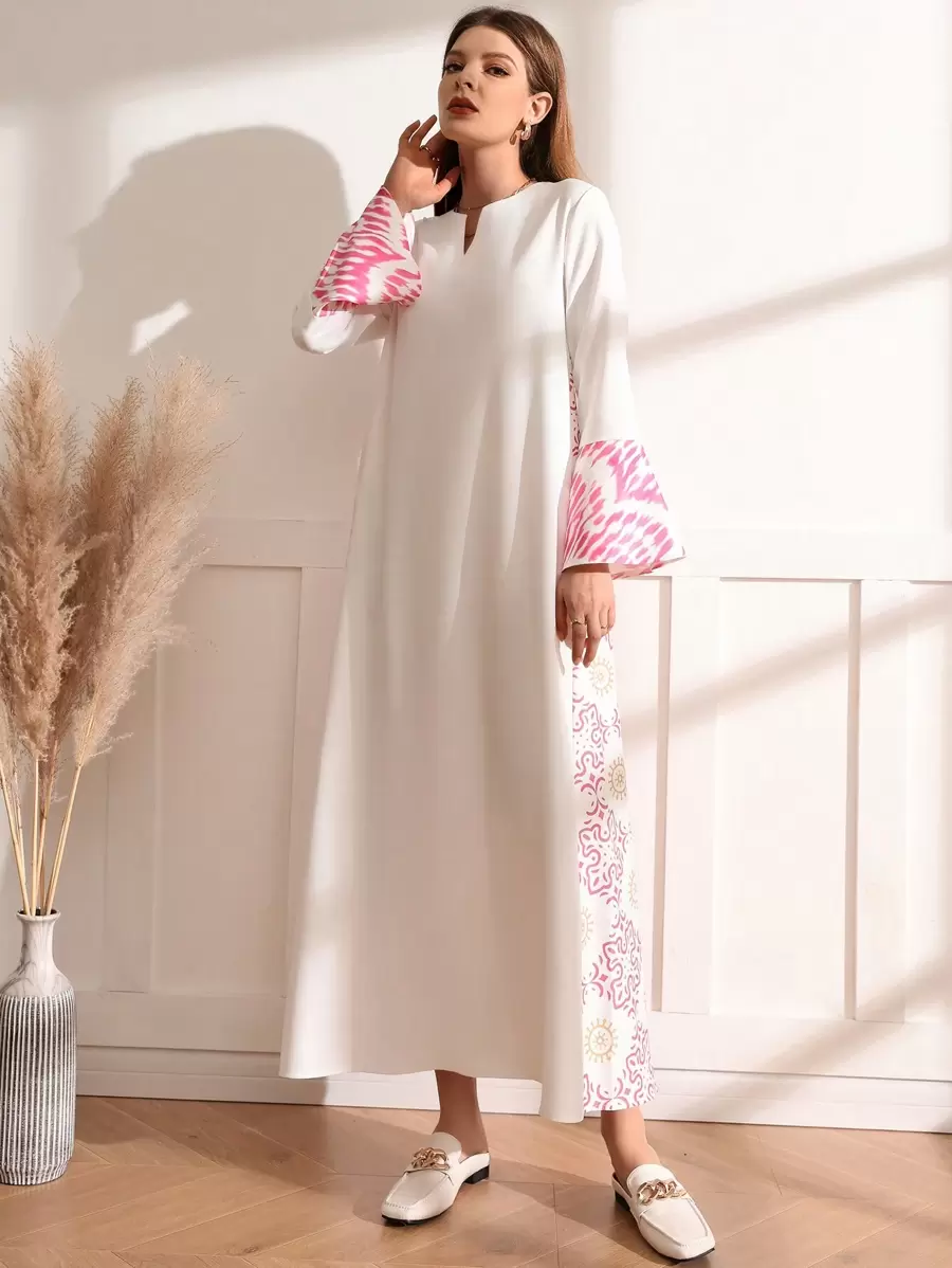 Al Najma 女式纯色简约连衣裙,端庄 - 白色 - 查看 1