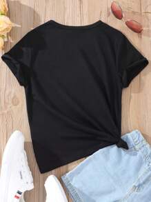 Tween Girl Tiger & Letter Graphic Tee - Black - View 2