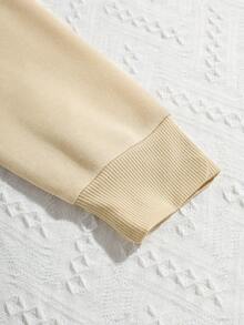 SHEIN EZwear Đồ họa ô tô và chữ cái Dây rút Lót nhiệt Hoodie - Màu Khaki - Xem 4