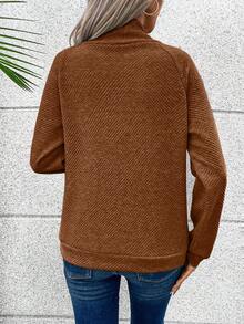 SHEIN LUNE Asymmetrical Neck Button Detail Raglan Sleeve Sweatshirt - Brown - View 2