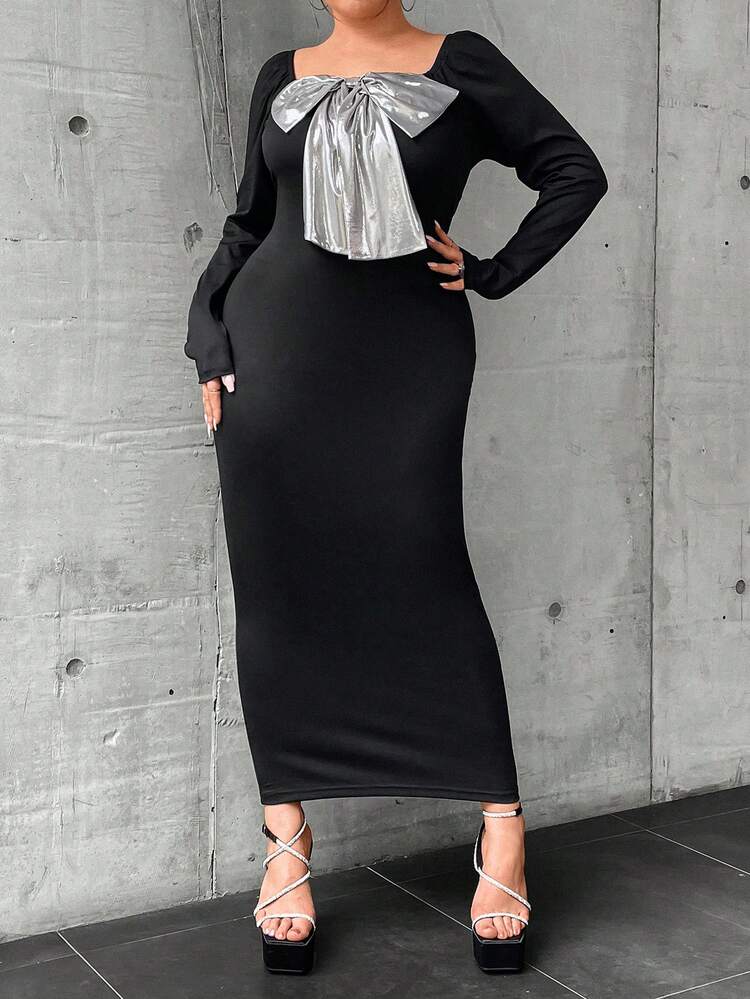 Plus Big Bow Front Bodycon Dress