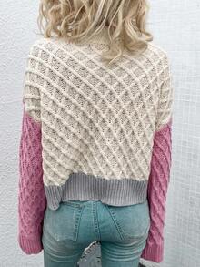 SHEIN Frenchy 撞色落肩袖套頭毛衣 - 杏色 - 查看 2