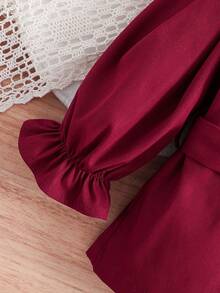 女嬰荷葉袖雙排釦腰帶風衣外套