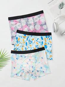 Men Multicolor Floral Geometric Print Trunks With Contrast Binding, Slight Stretch Fabric, Comfortable Fit Underwear. - Multicolor - View 2