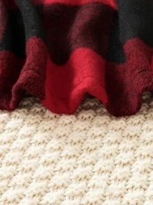 SHEIN Đứa bé gái In kẻ sọc Thắt lưng Váy sơ mi Không có áo len - Đỏ - Xem 4