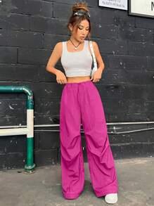 Coolane Pantalones parachute unicolor de cintura con cordón - Rosa Fucsia - Ver 5